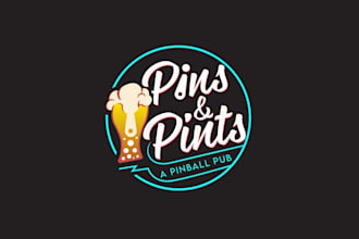 make innovative unique pinball pub logo