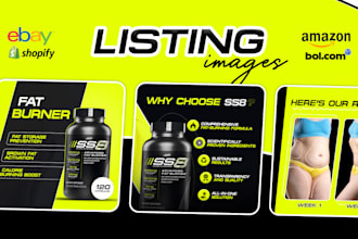 do bol, amazon, ebay, shopify product listing images, infographics or ebc design