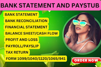 do paystub and bank reconciliation, balance sheet, cash flow statement for you