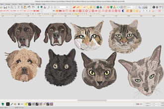do digitize image embroidery  pet, dog, and cat face in 1hr