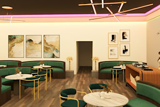 remodel 3d interior design, render 8k restaurant , cafe lounge ,bar ,coffee shop