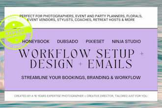 design and setup CRM for photographers, planners on honeybook, dubsado, pixieset