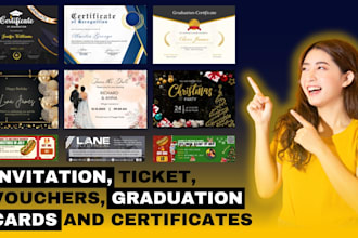 design invitation, ticket, vouchers, graduation cards and certificates