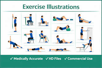 create exercise, workout, yoga, medical and physiotherapy illustrations