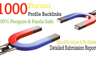 do 1000 forum profile and social network, pr9 backlinks