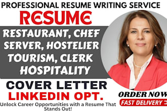 write resume for hospitality, tourism, restaurant, and culinary professionals