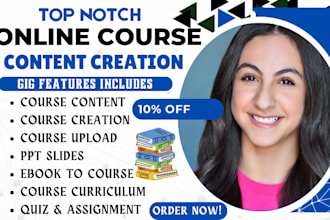 create online course content, lesson plan on thinkific, course creation, ppt