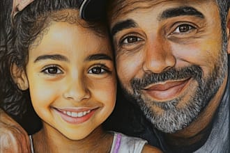 draw realistic family portrait, couple or group from photo