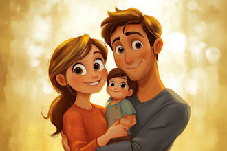 draw disney family couple cartoon portrait