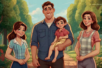 draw disney family portrait illustration
