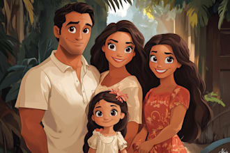 draw disney family cartoon portrait