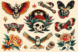create a traditional or old school style tattoo design