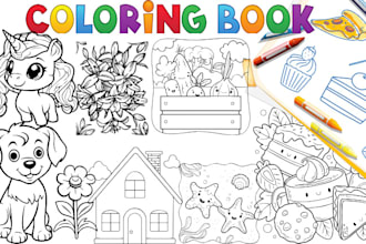 design bold and easy coloring book, coloring book pages, product mockup