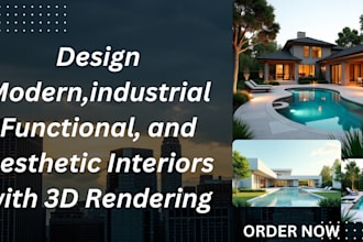 industrial modern, functional, and aesthetic interiors with 3d rendering