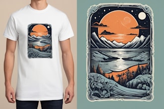 make a linocut style t shirt design for you