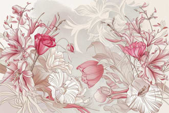 draw line art illustration botanical and flower beautifully