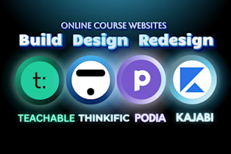 redesign teachable course website, design podia, SEO thinkific, custom kajabi