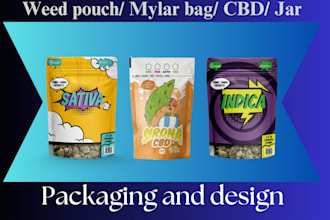 design unique weed pouch, mylar bag and cbd product label product packaging