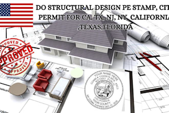 do structural design pe stamp, city permit for ca, tx, nj, ny, south carolina