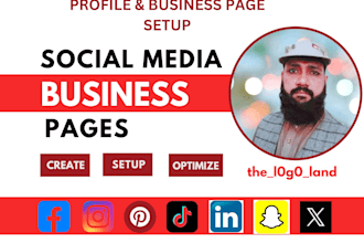 create set up social media accounts, pages facebook instagram linkedin pinterest