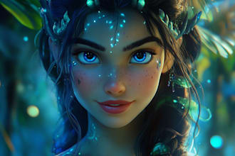 illustrate a gorgeous disney style cartoon portrait