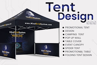 design modern canopy tent, feather flag, table cover, rollup banner