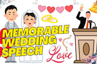 write fun, memorable wedding speech for groom, bride, best man or maid of honor