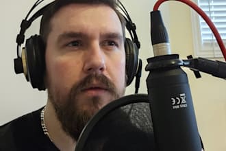 perform a male voice over for a character in english