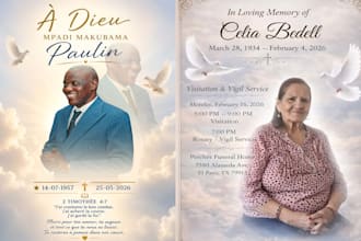design professional funeral, memorial, and obituary flyers