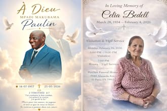 design professional funeral, memorial, and obituary flyers