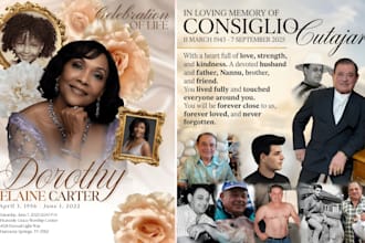 design professional funeral, memorial, and obituary flyers