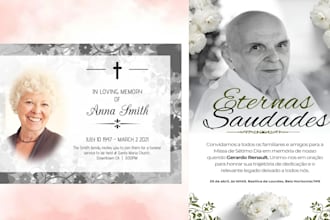 design professional funeral, memorial, and obituary flyers