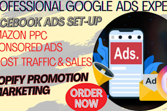 setup google ads PPC campaign manager, shopify marketing, social media promotion