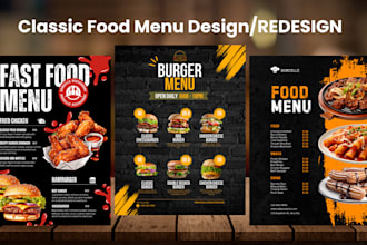 design classic and attractive digital food menu design for restaurants bar club
