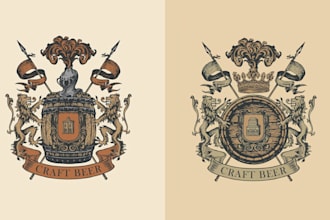 create hand drawn vintage coat of arms logo with illustration
