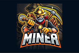 do awesome miner mascot logo with my creative thinking