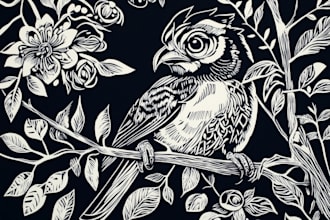 illustrate animal or botanical linocut based on your request