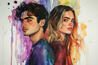 draw a watercolor couple portrait