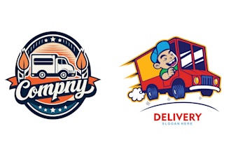 make unique delivery man truck courier service logo