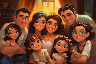 design a professional disney family portrait