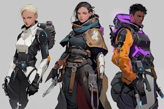 design cyberpunk and fantasy character splash art
