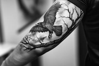 make a realistic black and white tattoo design for you