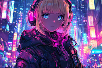 draw cyberpunk art anime illustration for you
