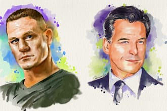 professional sketch and watercolour headshot portraits
