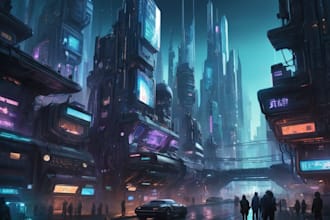 create a illustration of futuristic cyberpunk city