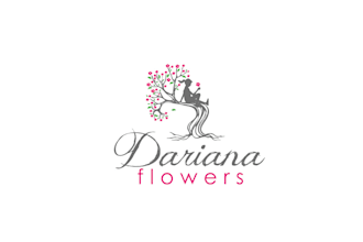 design girl sitting on a flower tree logo