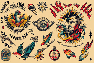 create any design in traditional tattoo or old school style
