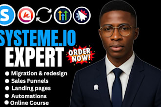 build systeme io expert, sales funnel,  landing page, systeme io website, VA
