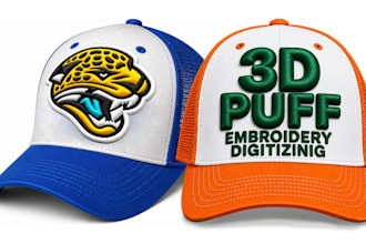 digitize 3d puff and flat embroidery designs for caps, hats