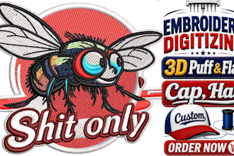 digitize 3d puff and flat embroidery designs for caps, hats